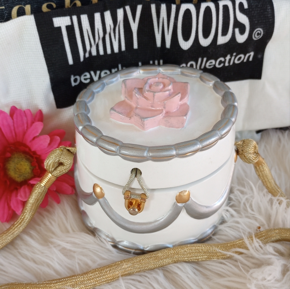 Timmy Woods Signed Handmade Pink White Gray Wooden Wedding Cake Novelty Bag